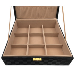 NEGRO CUADRADO GRANDE A CUADRADITOS DOS PISOS 26*26*9CM FORRADO CUERINA ALHAJERO