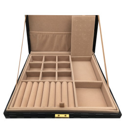 NEGRO CUADRADO GRANDE A CUADRADITOS DOS PISOS 26*26*9CM FORRADO CUERINA ALHAJERO