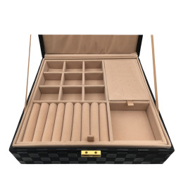 NEGRO CUADRADO GRANDE A CUADRADITOS DOS PISOS 26*26*9CM FORRADO CUERINA ALHAJERO