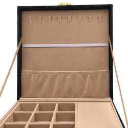 NEGRO CUADRADO GRANDE A CUADRADITOS DOS PISOS 26*26*9CM FORRADO CUERINA ALHAJERO