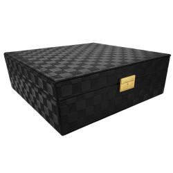 NEGRO CUADRADO GRANDE A CUADRADITOS DOS PISOS 26*26*9CM FORRADO CUERINA ALHAJERO