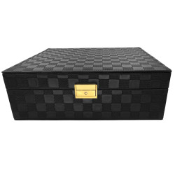 NEGRO CUADRADO GRANDE A CUADRADITOS DOS PISOS 26*26*9CM FORRADO CUERINA ALHAJERO