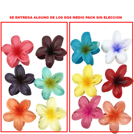 MEDIO PACK X6 7CM BROCHES DE FLORES GRANDES SURTIDAS EN COLOR COMO LA IMAGEN