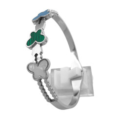 PREMIUM ESCLAVA MARIPOSA TRES MARIPOSAS AZUL BLANCO TIPO NACAR Y VERDE TIPO MALAQUITA PULSERA