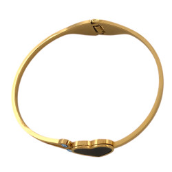 DORADO PREMIUM ESCLAVA CORAZON NEGRO Y DOS CUBIC PULSERA