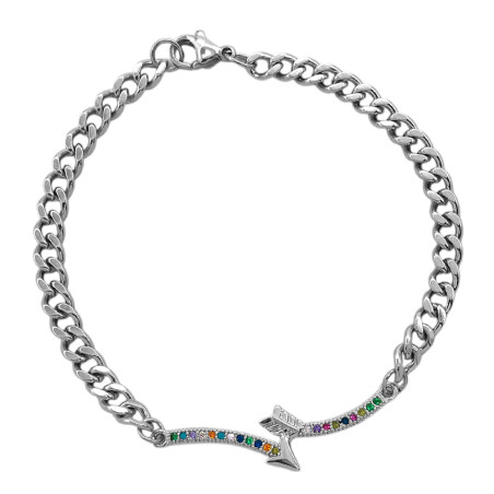 FLECHA C/ CUBIC DE COLORES Y ESLABON GROUMET PLANA 18CM PULSERA