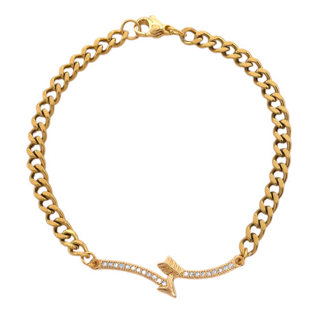 DORADO FLECHA C/ CUBIC CRISTAL Y ESLABON GROUMET PLANA 18CM PULSERA