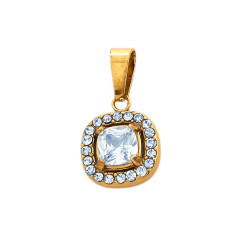 DORADO MINI CUADRADO BORDES REDONDEADOS CENTRO CUBIC Y CONTORNO STRASS DIJE