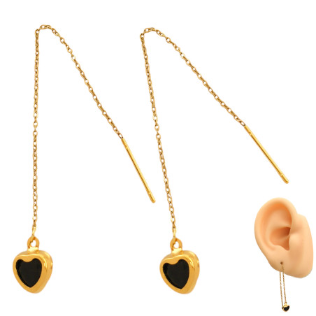 DORADOCORAZON NEGRO CRISTAL PAR ARO AGUJA ARO