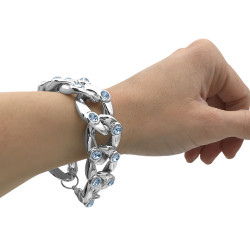 21MM-19.5CM C/ DOS STRAS POR ESLABON LIVIANA GROUMET PLANA SUPER ANCHA FANTASIA FINA PULSERA