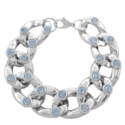 21MM-19.5CM C/ DOS STRAS POR ESLABON LIVIANA GROUMET PLANA SUPER ANCHA FANTASIA FINA PULSERA