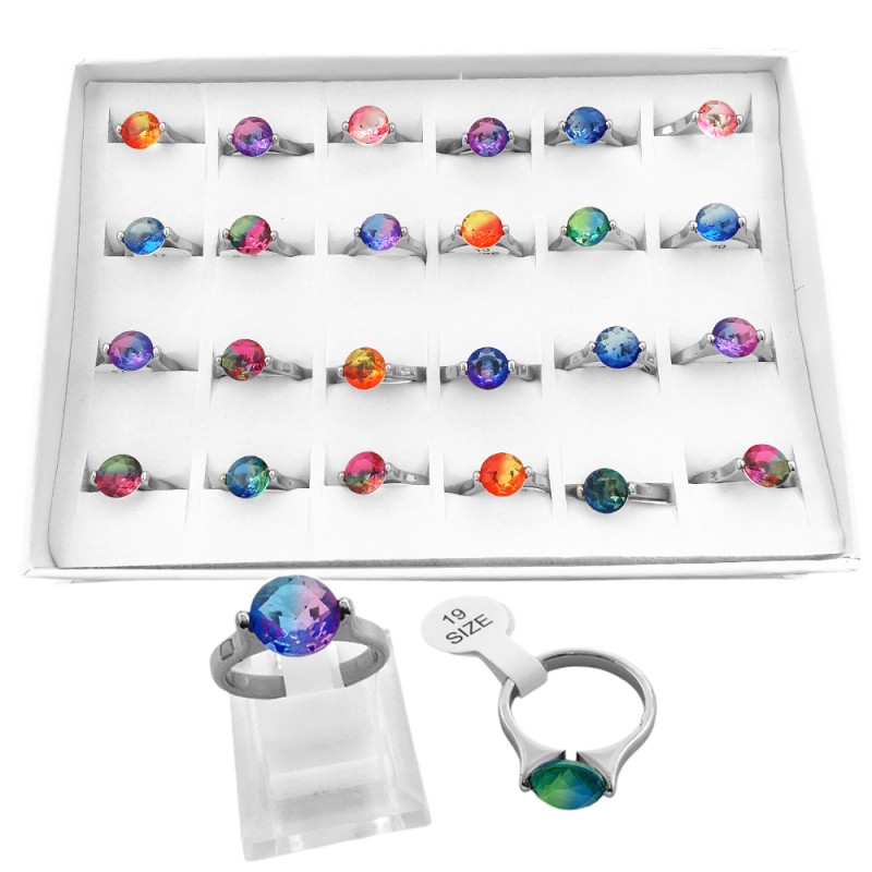 CAJA X24 DISCOS FACETADOS DE COLORES SURTIDOS ANILLO