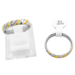 CURVA X6 UNIDADES ALIANZAS C/ MARCAS HUNDIDAS Y LINEAS INTERCALADAS DORADO Y ACERO 4MM ANILLO