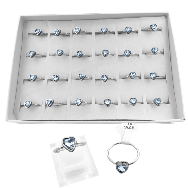 CAJA x24 CORAZON CRISTAL FACETADO EN BASE FLEJE REDONDO ANILLO