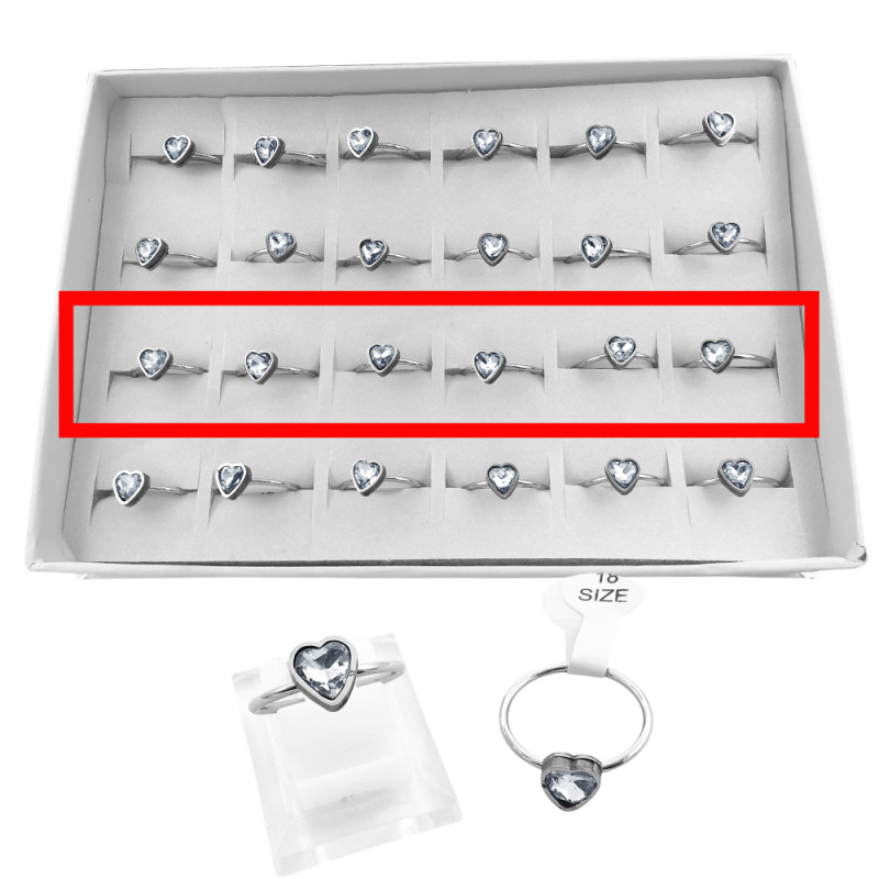 CURVA X6 UNIDADES CORAZON CRISTAL FACETADO EN BASE FLEJE REDONDO ANILLO