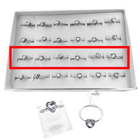 CURVA X6 UNIDADES CORAZON CRISTAL FACETADO EN BASE FLEJE REDONDO ANILLO