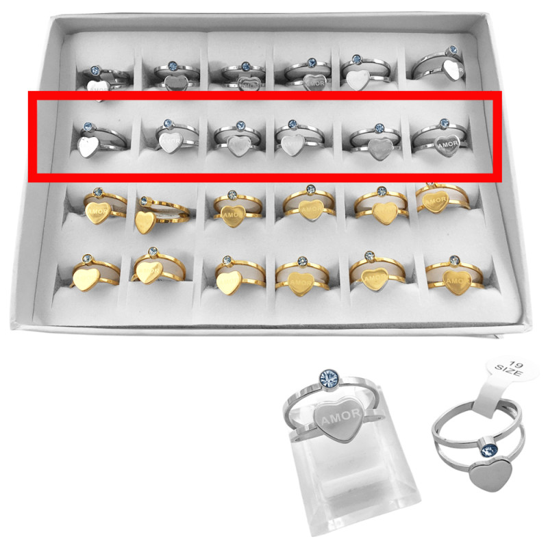 CURVA X6 UNIDADES DOBLE FLEJE CORAZON C/ PALABRA AMOR Y CUBIC EN CILINDRO ANILLO