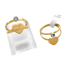 DORADO CURVA X6 UNIDADES DOBLE FLEJE CORAZON C/ PALABRA AMOR Y CUBIC EN CILINDRO ANILLO