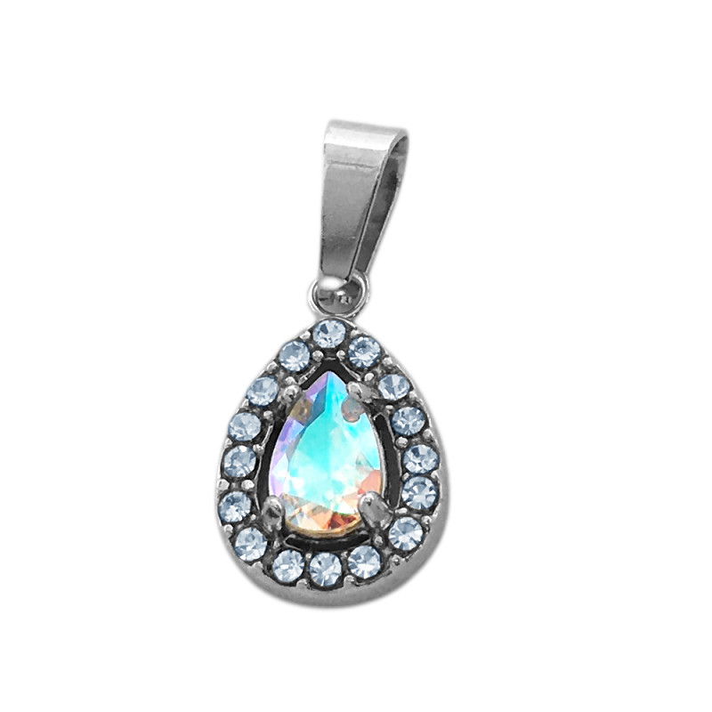 TORNASOLADO MINI GOTA CENTRO CUBIC TORNASOLADO Y CONTORNO STRASS DIJE