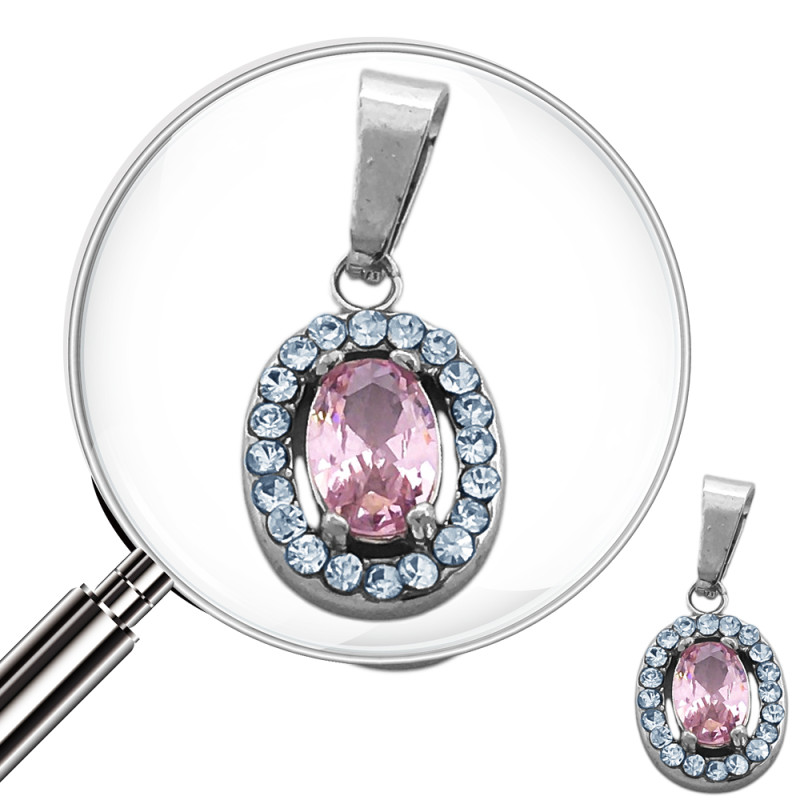 ROSA MINI OVALO CENTRO CUBIC ROSA Y CONTORNO STRASS DIJE