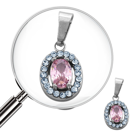 ROSA MINI OVALO CENTRO CUBIC ROSA Y CONTORNO STRASS DIJE