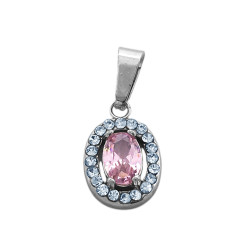 ROSA MINI OVALO CENTRO CUBIC ROSA Y CONTORNO STRASS DIJE