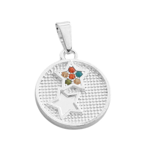 BLANCO EN CIRCULO DOS ESTRELLAS UNA C/ STRASS DE COLORES DIJE