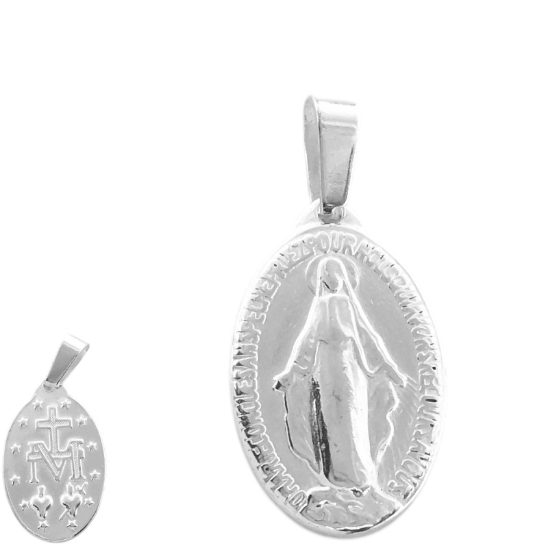 BLANCO CHICA 12*18MM VIRGEN MEDALLA MILAGROSA C/ RELIEVE OVALADA AMBAS CARAS DIJE