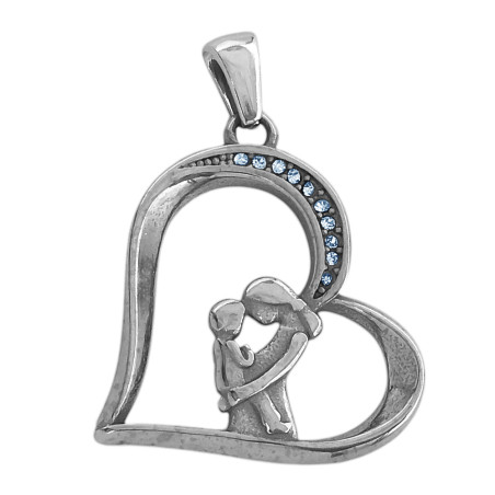 CORAZON GRANDE MADRE E HIJO MITAD CURVA DEL CORAZON C/ STRASS RELIEVE DIJE