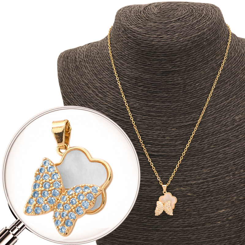 DORADO GIRATORIO FLOR C/ NACAR MARIPOSA C/ CUBIC 45CM COLLAR