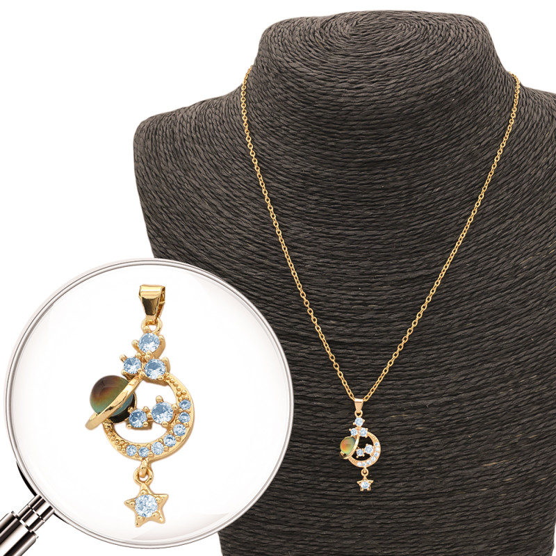 DORADO LUNA CONTORNO C/ STRASS 2 CUBIC EN MEDIO 3 ARRIBA PLANETA COLORIDO ESTRELLA COLGANTE C/ CUBIC 45CM COLLAR