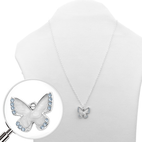 BLANCO MARIPOSA CONTORNO C/ STRASS Y RESINA BLANCO PERLADO 45CM COLLAR