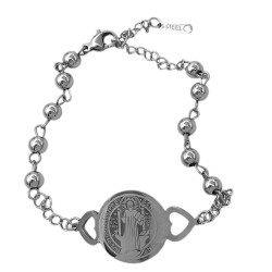 C/ BOLITAS DIJE SAN BENITO LASER CIRCULAR DOS CORAZONES CALADOS 17+6CM PULSERA