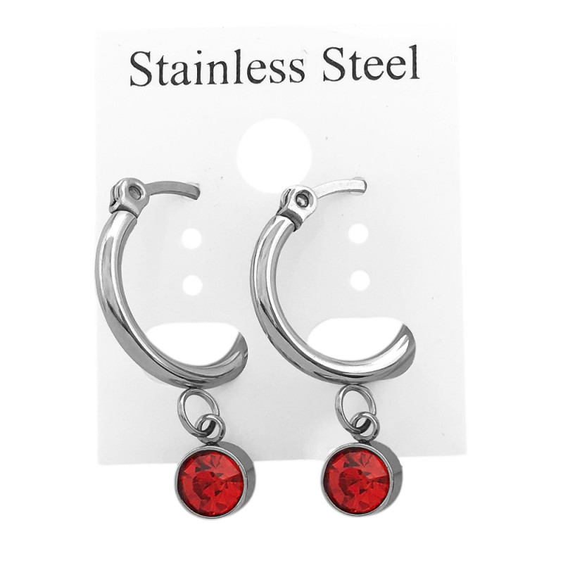 ROJO CILINDRO C/ STRASS FACETADO EN ARGOLLA DE 15MM ARO