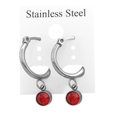 ROJO CILINDRO C/ STRASS FACETADO EN ARGOLLA DE 15MM ARO