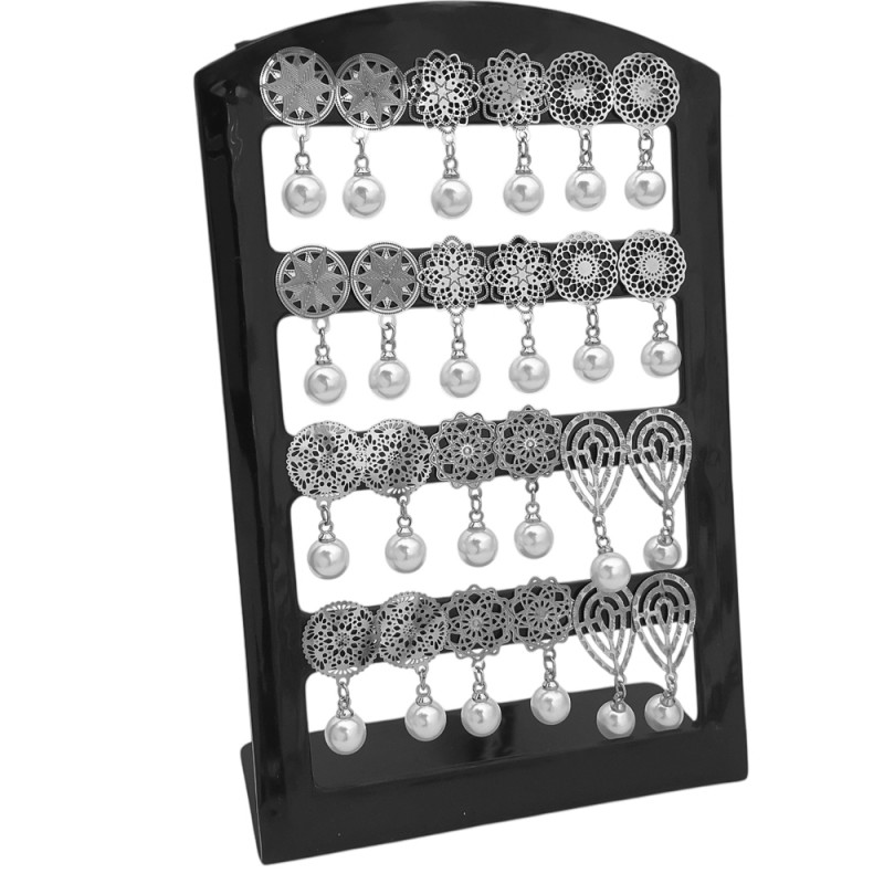 BLISTER X12 PARES VARIOS MODELOS TIPO MANDALAS C/ PERLA COLGANTE ARO