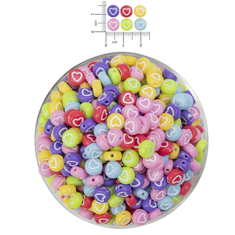 20 GRAMOS PLASTICO PLANO MIX COLORES C/ CORAZON SILUETA BLANCO PASANTE CUENTA