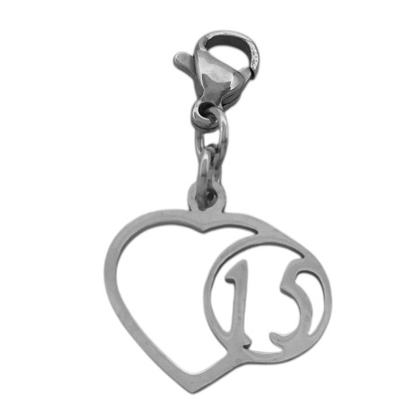 CORAZON 15 AÑOS C/ MOSQUETON P/ PULSERA DIJE