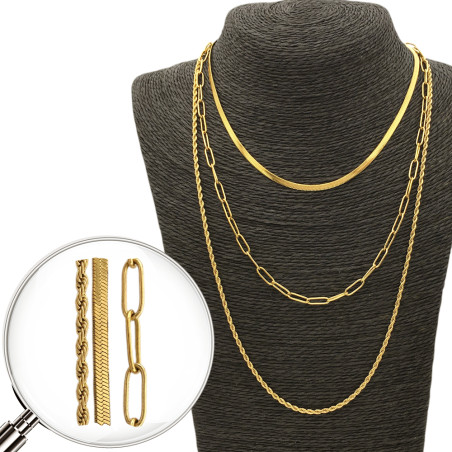DORADO TRIPLE CADENA CLIP / CINTA PLANA / SOGA 40+5CM REGULABLE COLLAR