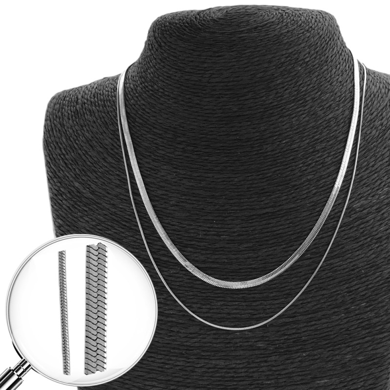 DOBLE CADENA CINTA PLANA Y COLA DE RATA 44+5CM REGULABLE COLLAR