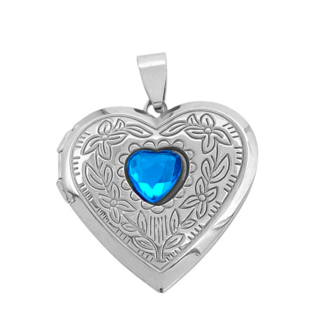 AZUL RELICARIO FLOR CORAZON DIJE
