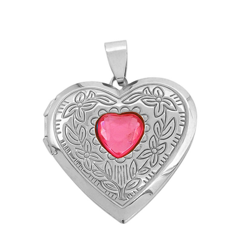 ROJO CRISTAL RELICARIO FLOR CORAZON DIJE