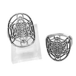 CURVA X6 UNIDADES METATRON FLOR DE LA VIDA ESTRELLA DE SEIS PUNTAS HEXAGRAMA CALADO ANILLO