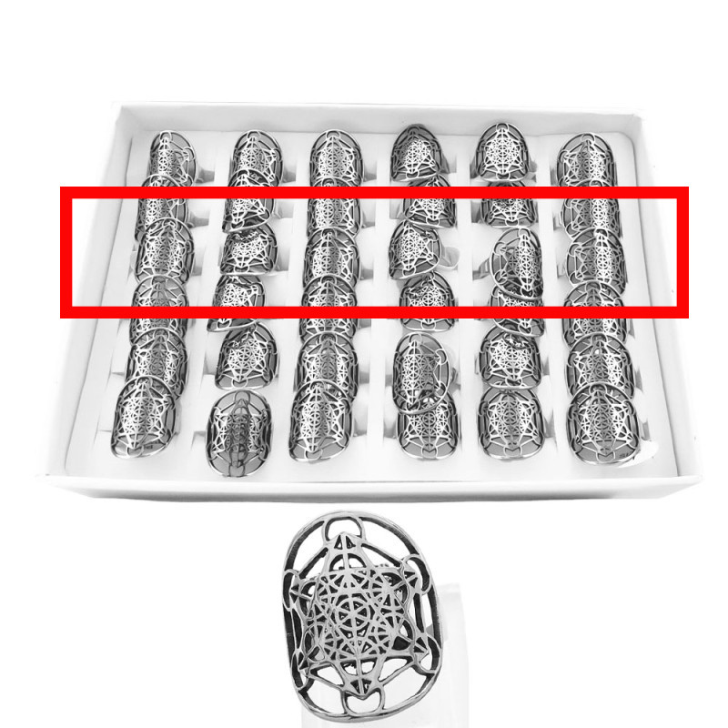 CURVA X6 UNIDADES METATRON FLOR DE LA VIDA ESTRELLA DE SEIS PUNTAS HEXAGRAMA CALADO ANILLO