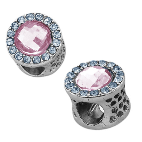 UNIDAD ROSA CHARM CIRCULO DE CUBIC C/ CONTORNO DE STRASS PASANTE DIJE