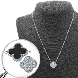 REVERSIBLE NEGRO O STRASS CRISTAL UNA FLOR TREBOL TIPO VAN CLEEF 40+5CM COLLAR