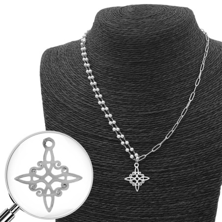 NUDO DE BRUJA CADENA CLIP Y DOBLE CADENA DE PERLAS 45+5CM REGULABLE COLLAR