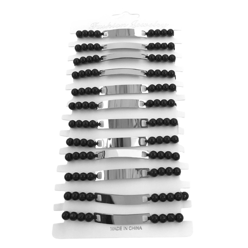 BLISTER X12 UNIDADES BOLITAS NEGRAS Y CHAPA PARA GRABAR IDENTIFICACION REGULABLE PULSERA