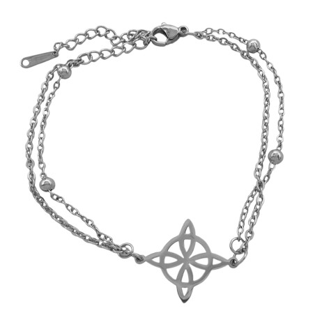 DOBLE CADENA BOLITAS Y NUDO DE BRUJA CALADO 18+5CM PULSERA
