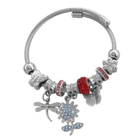 TIPO PANDORA GIRASOL MARIPOSA LIBELULA Y ROJO ROSA ESCLAVA PULSERA